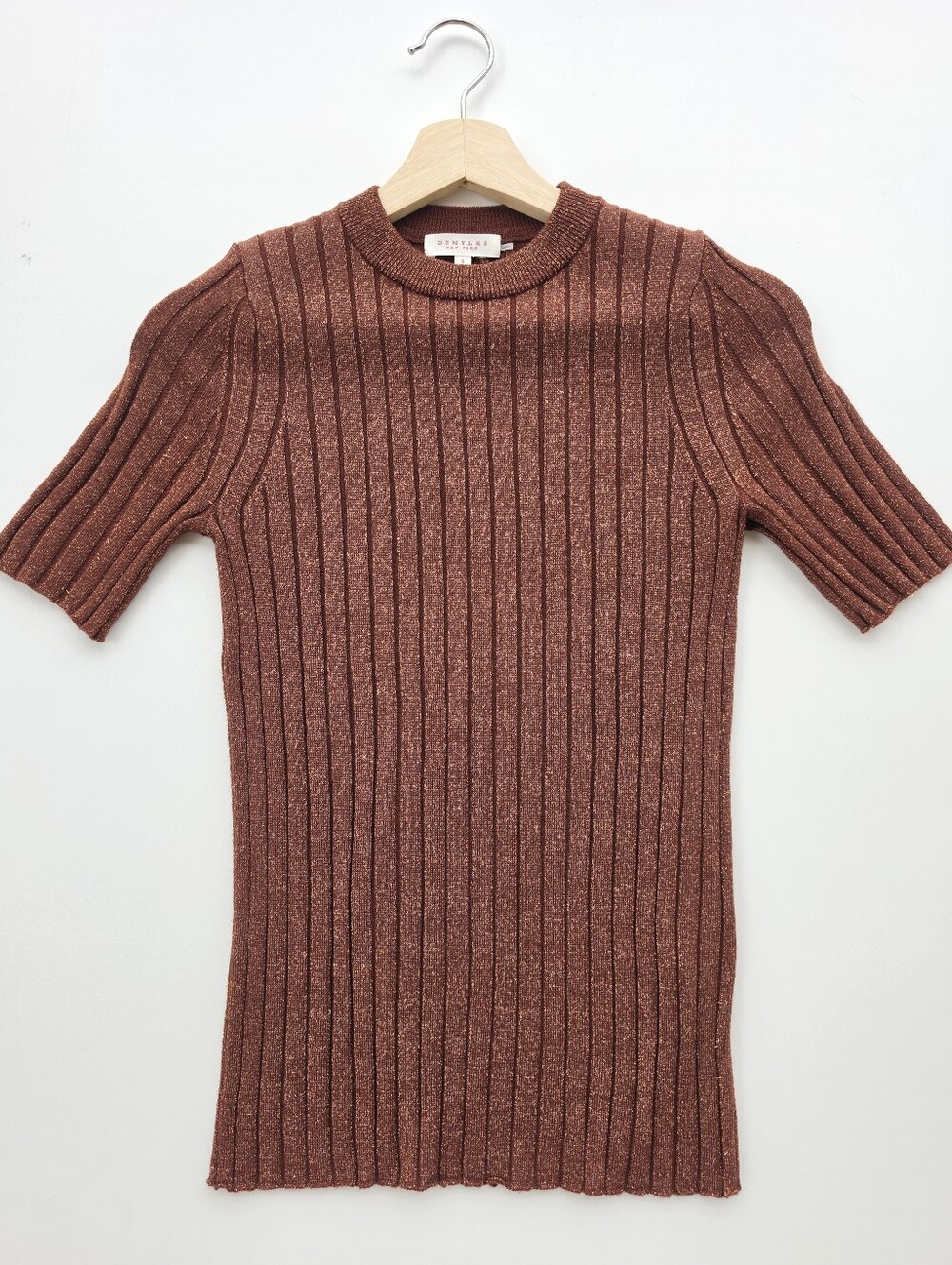 Demylee Wool Blend Rust Copper Metallic Ribbed Crewneck Sweater‎ Top